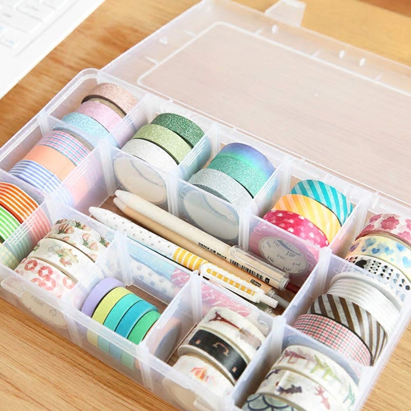 BeatBasic Adjustable 15-Compartment Grid Slot Plastic Storage Box Jewelry Bead Tool for Washi Tape, Art Supplies and Sticker Container Organizer Case - Image 5